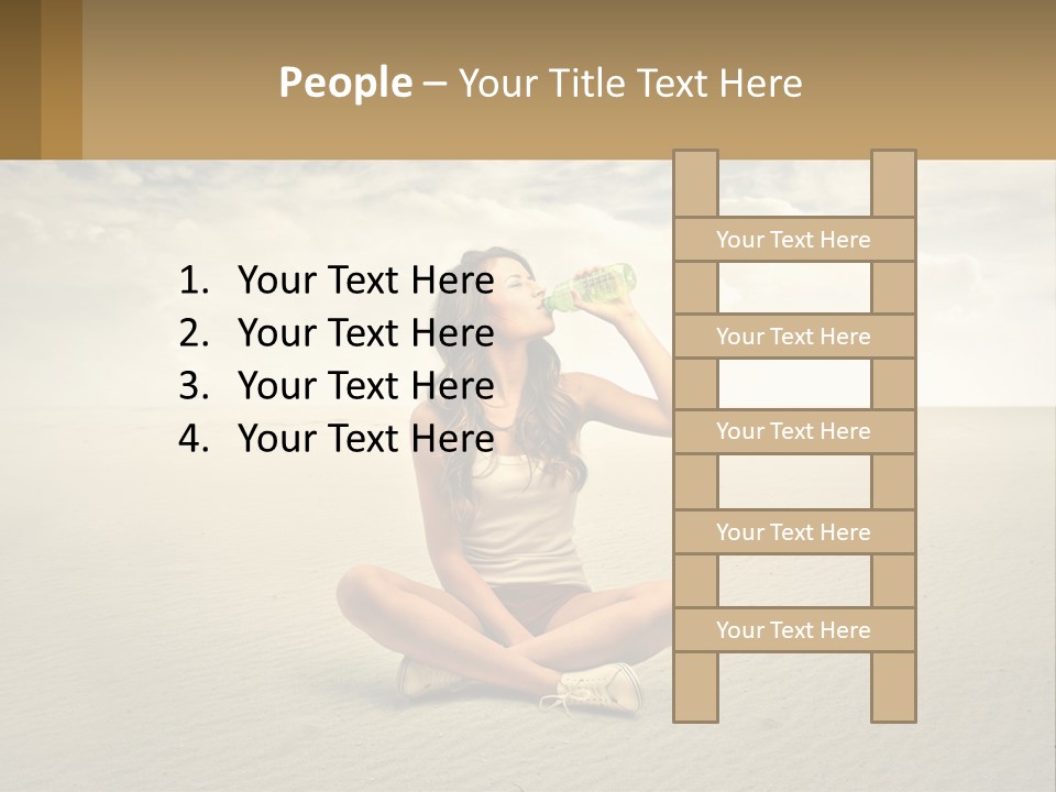 A Woman Sitting On A Beach Drinking A Bottle Of Water PowerPoint Template