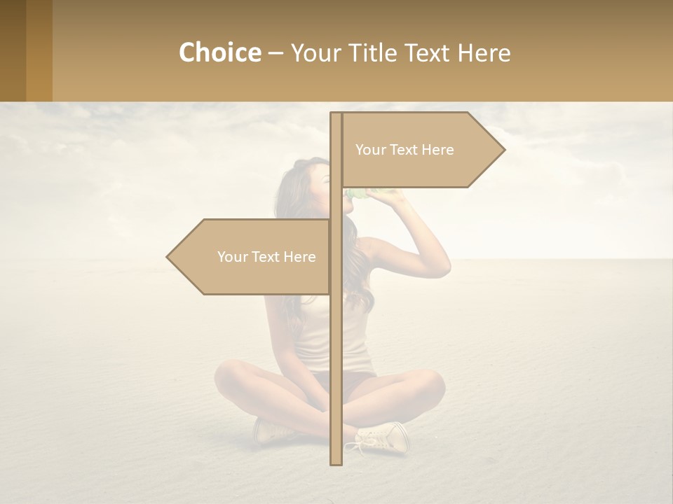A Woman Sitting On A Beach Drinking A Bottle Of Water PowerPoint Template