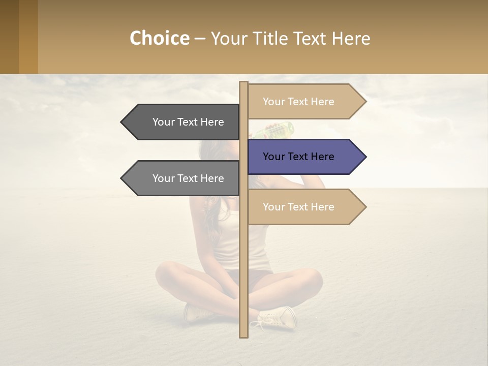 A Woman Sitting On A Beach Drinking A Bottle Of Water PowerPoint Template