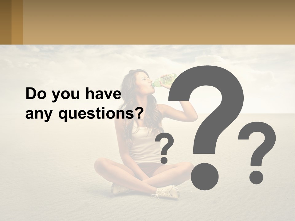 A Woman Sitting On A Beach Drinking A Bottle Of Water PowerPoint Template