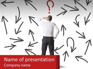 A Man Standing In Front Of A Wall With Arrows Drawn On It PowerPoint Template