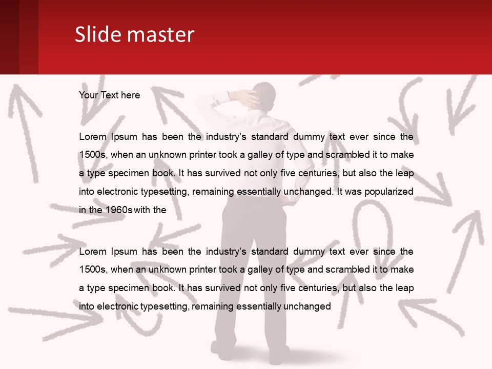 A Man Standing In Front Of A Wall With Arrows Drawn On It PowerPoint Template