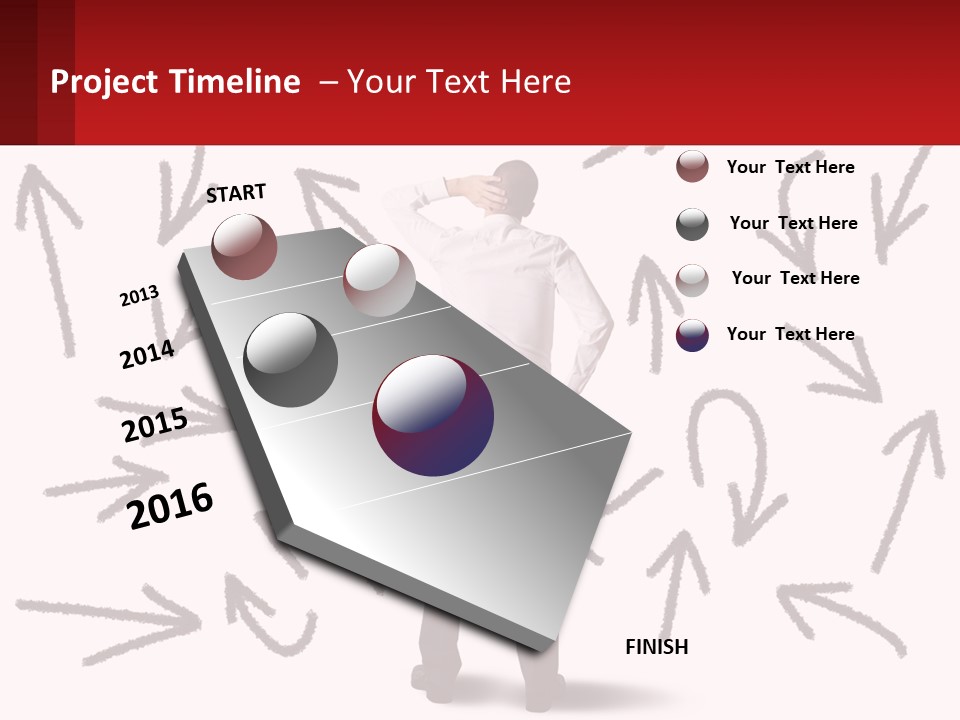 A Man Standing In Front Of A Wall With Arrows Drawn On It PowerPoint Template