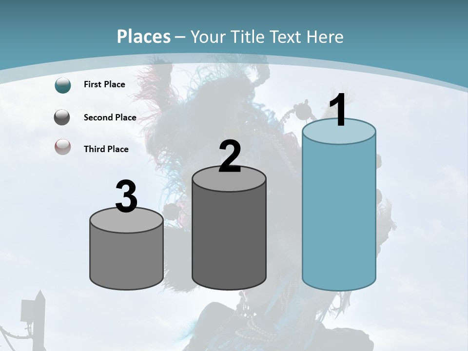 A Person In A Blue Costume With Feathers On Their Head PowerPoint Template