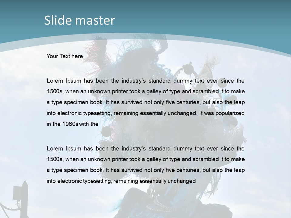 A Person In A Blue Costume With Feathers On Their Head PowerPoint Template