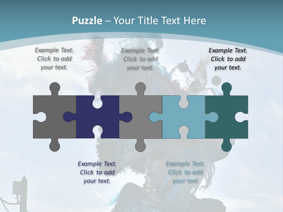A Person In A Blue Costume With Feathers On Their Head PowerPoint Template