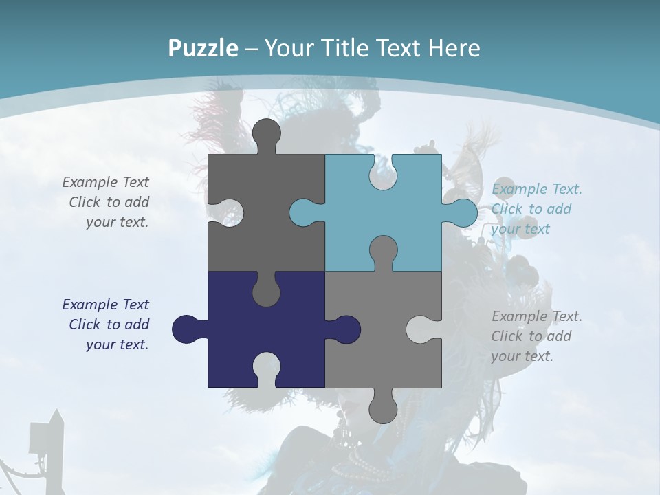 A Person In A Blue Costume With Feathers On Their Head PowerPoint Template