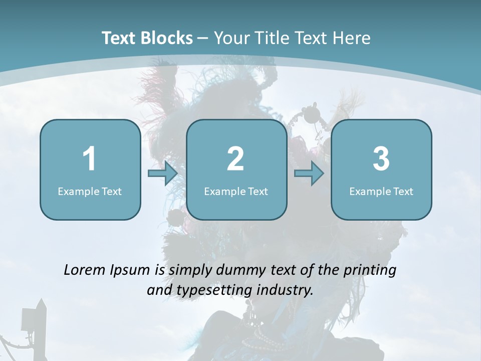 A Person In A Blue Costume With Feathers On Their Head PowerPoint Template