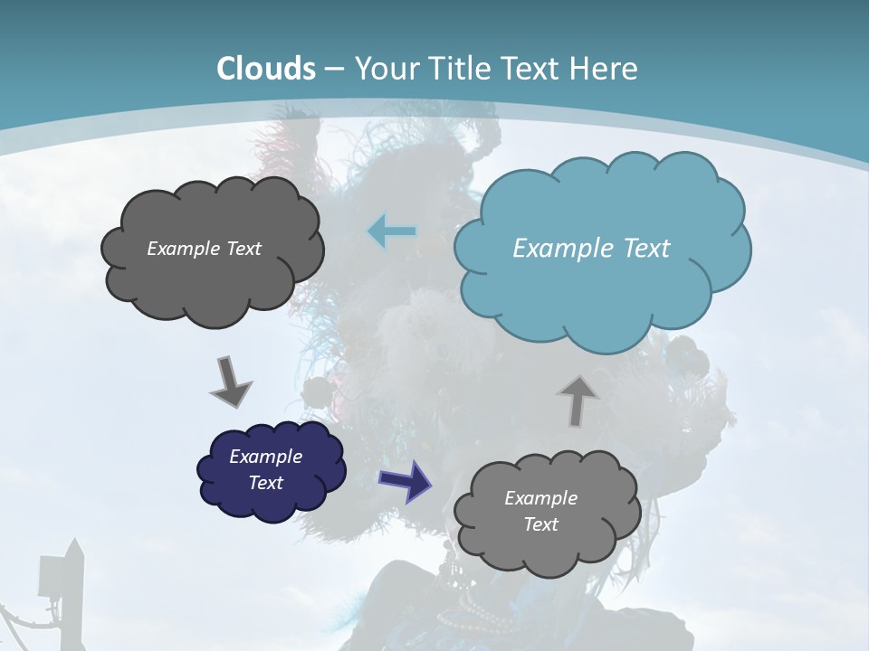 A Person In A Blue Costume With Feathers On Their Head PowerPoint Template