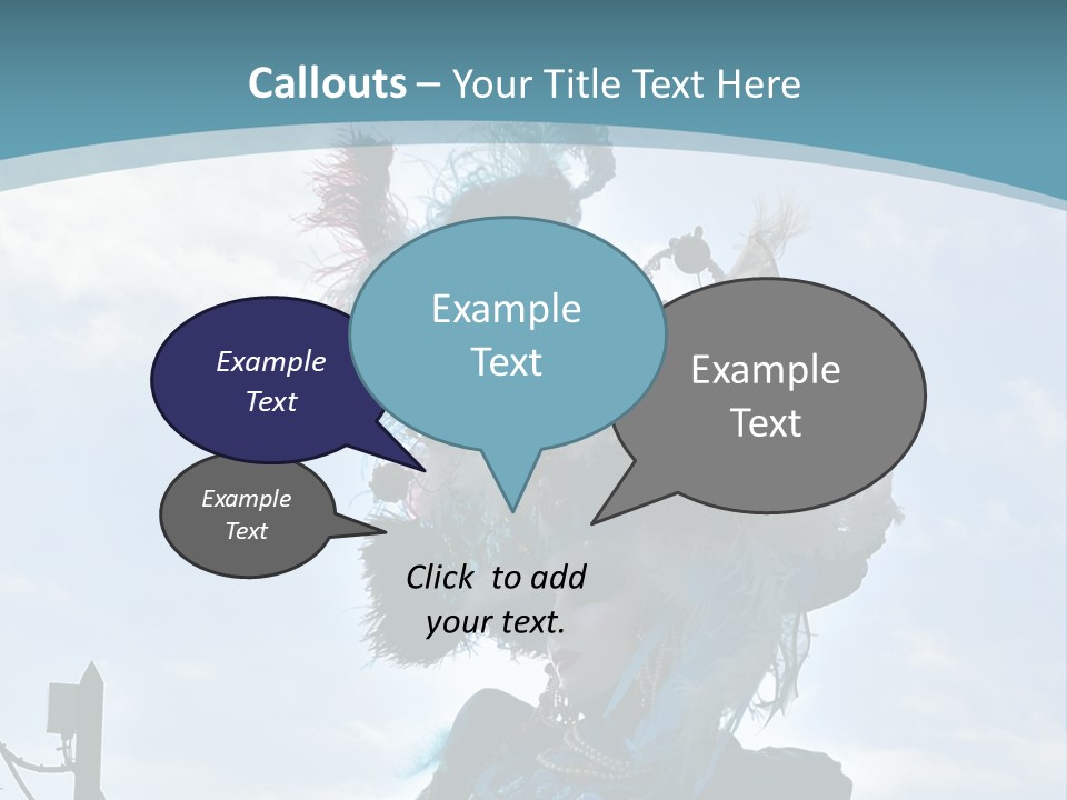 A Person In A Blue Costume With Feathers On Their Head PowerPoint Template