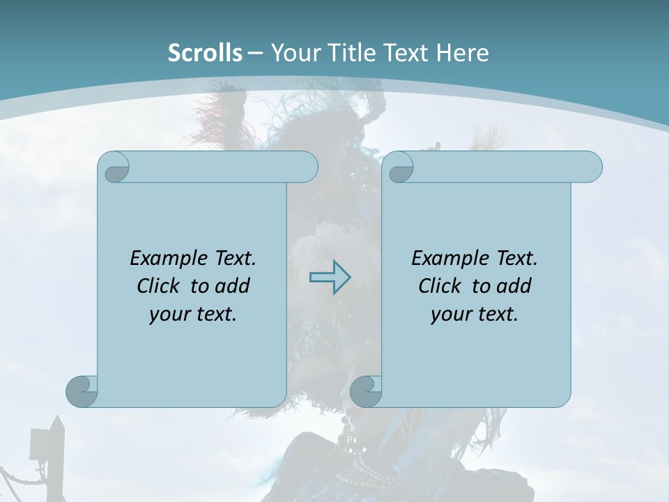 A Person In A Blue Costume With Feathers On Their Head PowerPoint Template