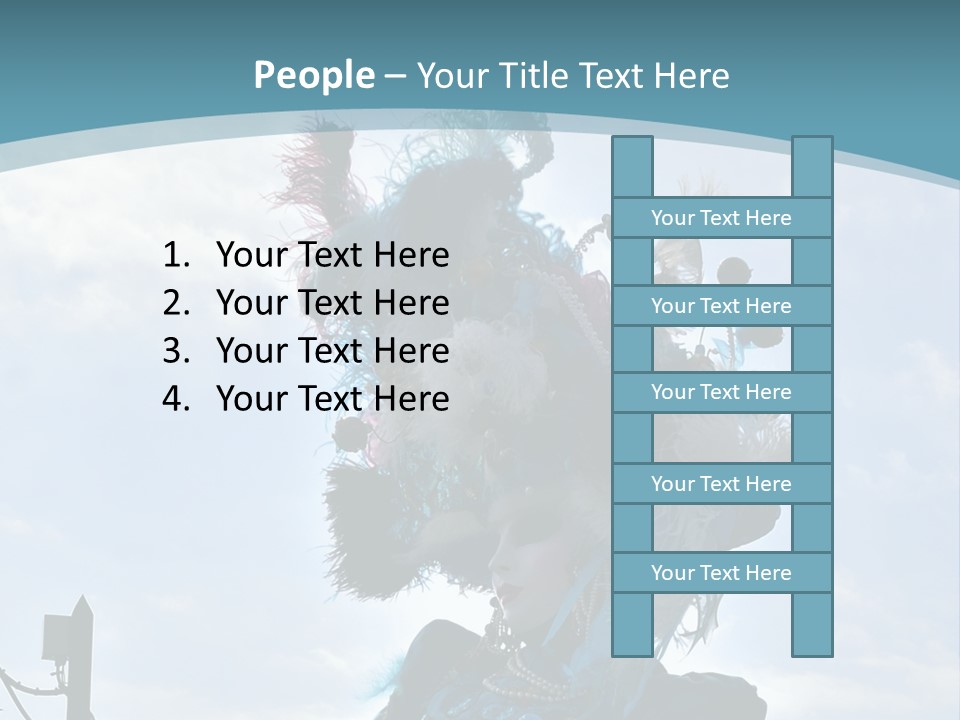 A Person In A Blue Costume With Feathers On Their Head PowerPoint Template
