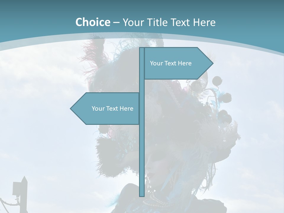 A Person In A Blue Costume With Feathers On Their Head PowerPoint Template