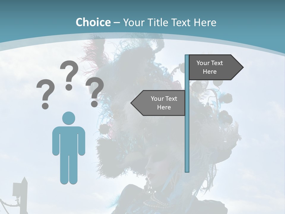 A Person In A Blue Costume With Feathers On Their Head PowerPoint Template