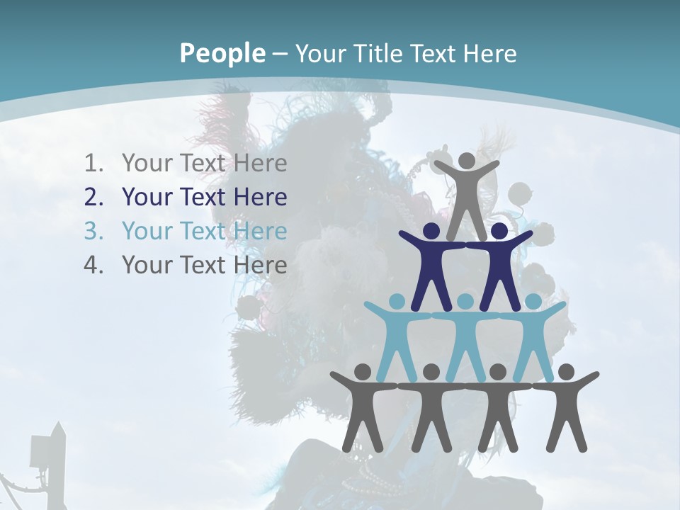 A Person In A Blue Costume With Feathers On Their Head PowerPoint Template