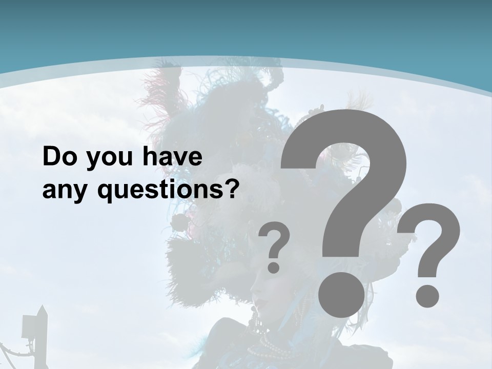 A Person In A Blue Costume With Feathers On Their Head PowerPoint Template