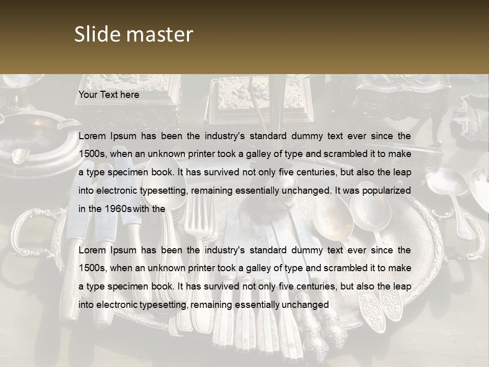 A Table Topped With Lots Of Silverware And Silverware PowerPoint Template