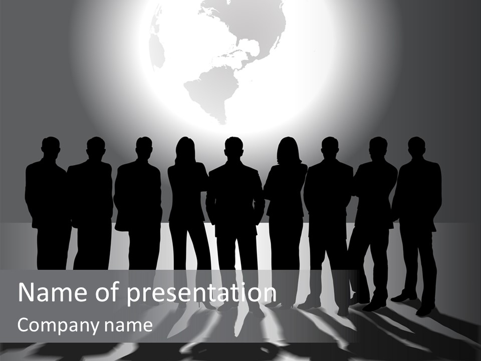 A Group Of People Standing In Front Of A Globe PowerPoint Template