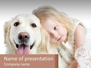 A Girl And A Dog Are Posing For A Picture PowerPoint Template