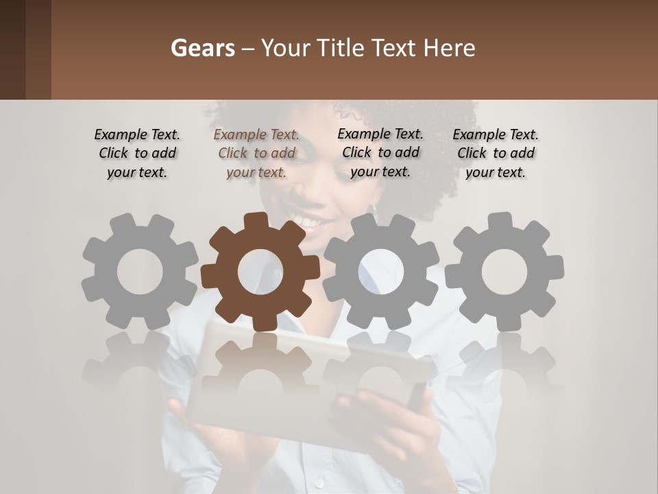 A Woman Holding A Tablet Computer In Her Hands PowerPoint Template