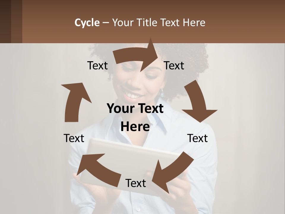 A Woman Holding A Tablet Computer In Her Hands PowerPoint Template