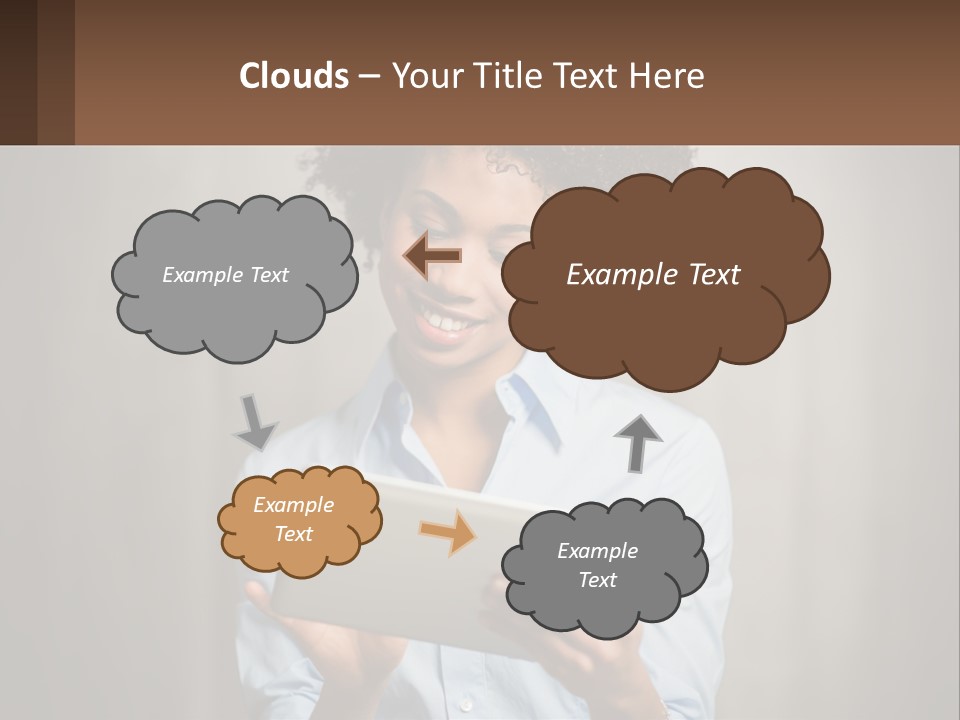 A Woman Holding A Tablet Computer In Her Hands PowerPoint Template