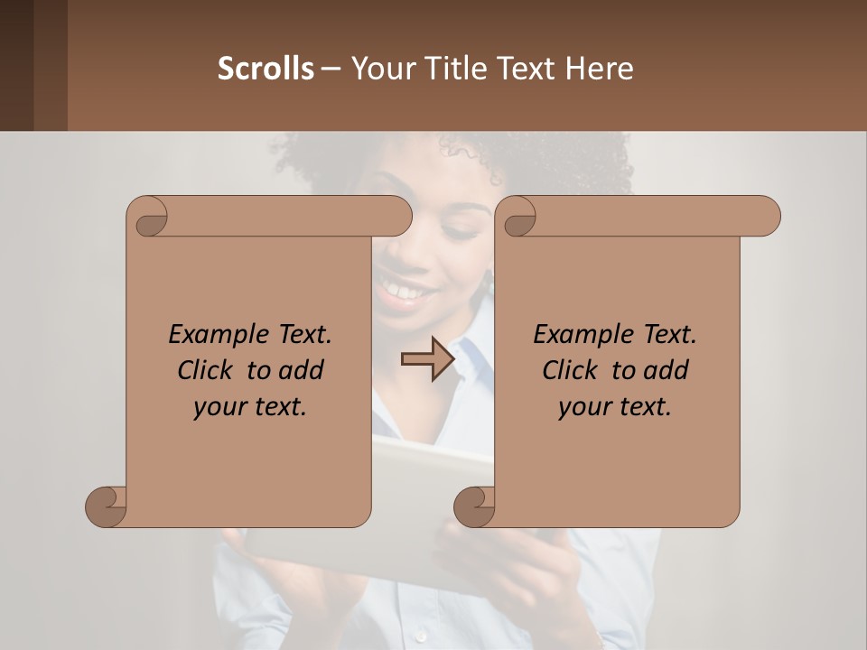 A Woman Holding A Tablet Computer In Her Hands PowerPoint Template