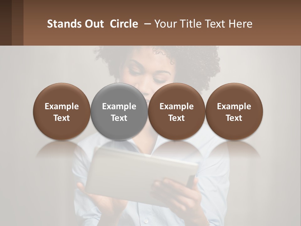A Woman Holding A Tablet Computer In Her Hands PowerPoint Template