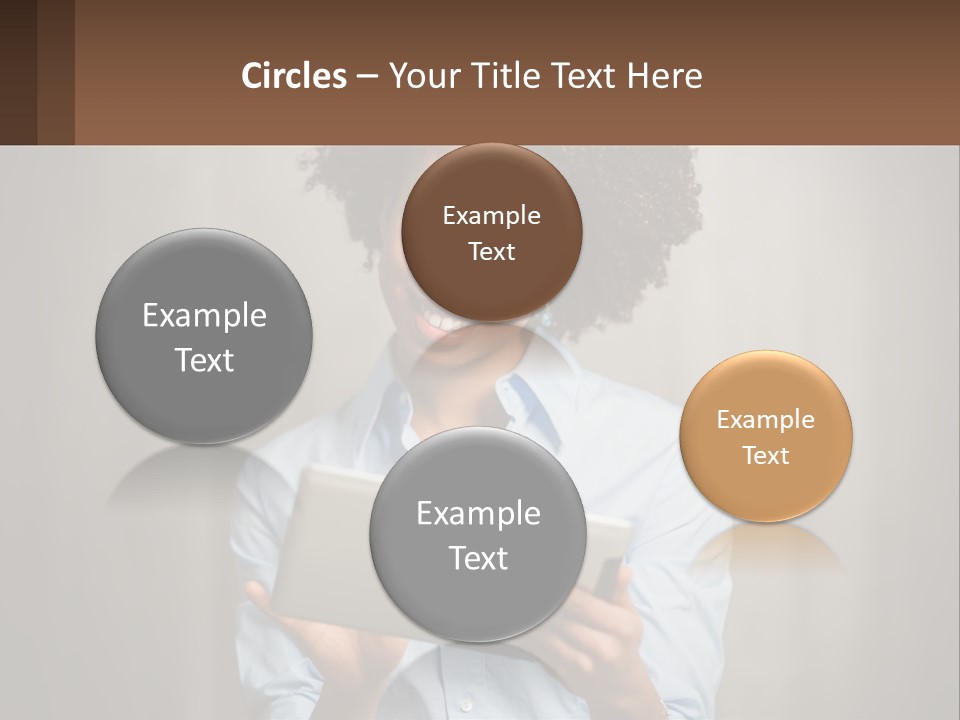 A Woman Holding A Tablet Computer In Her Hands PowerPoint Template