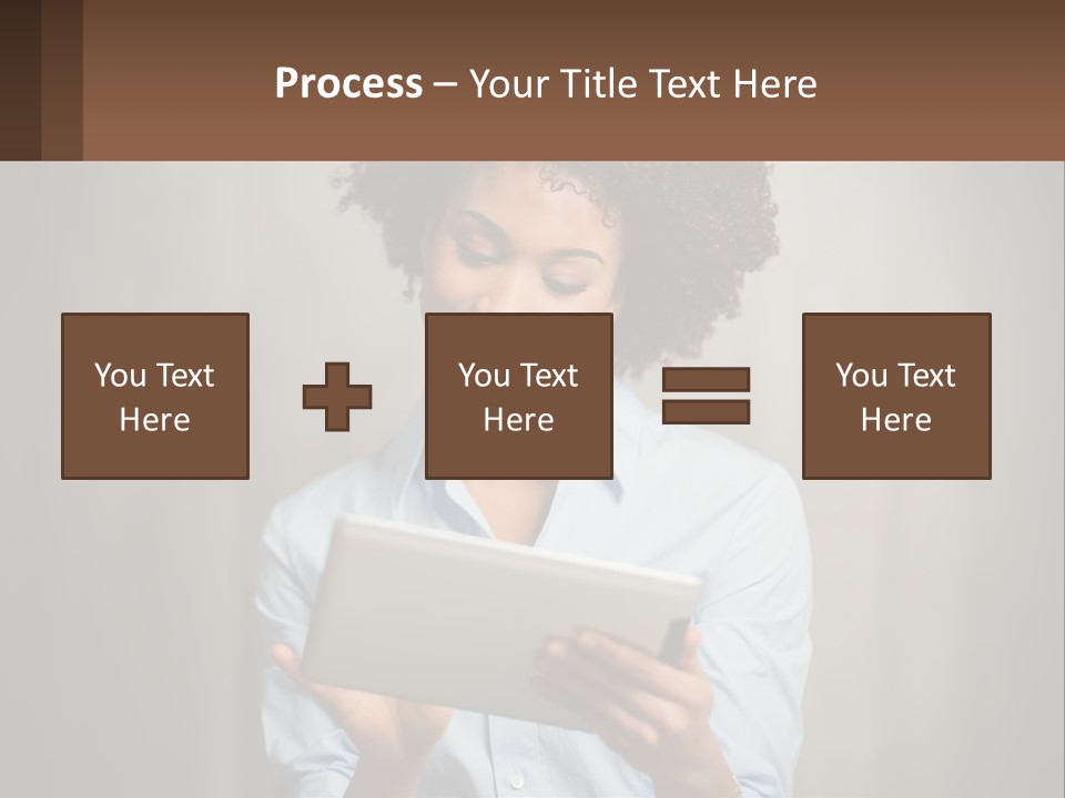 A Woman Holding A Tablet Computer In Her Hands PowerPoint Template