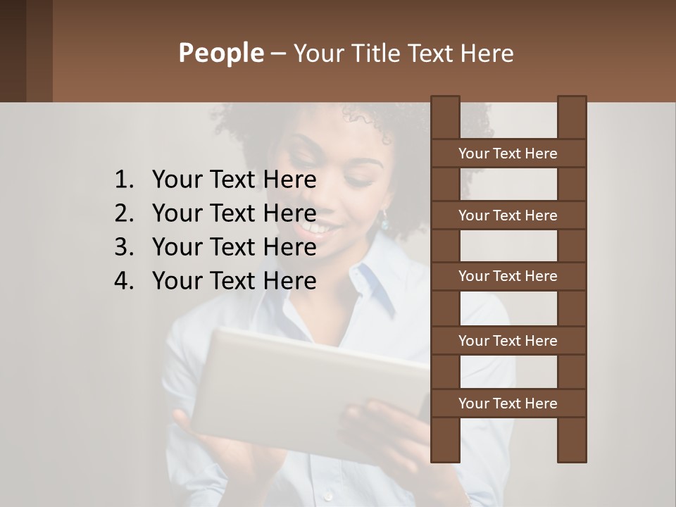 A Woman Holding A Tablet Computer In Her Hands PowerPoint Template