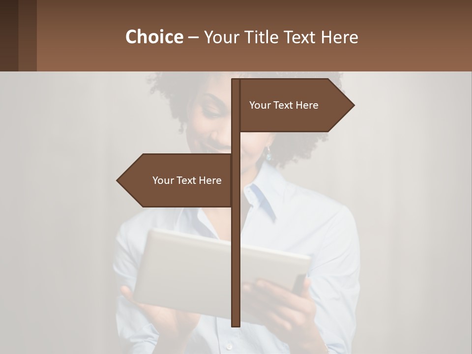 A Woman Holding A Tablet Computer In Her Hands PowerPoint Template