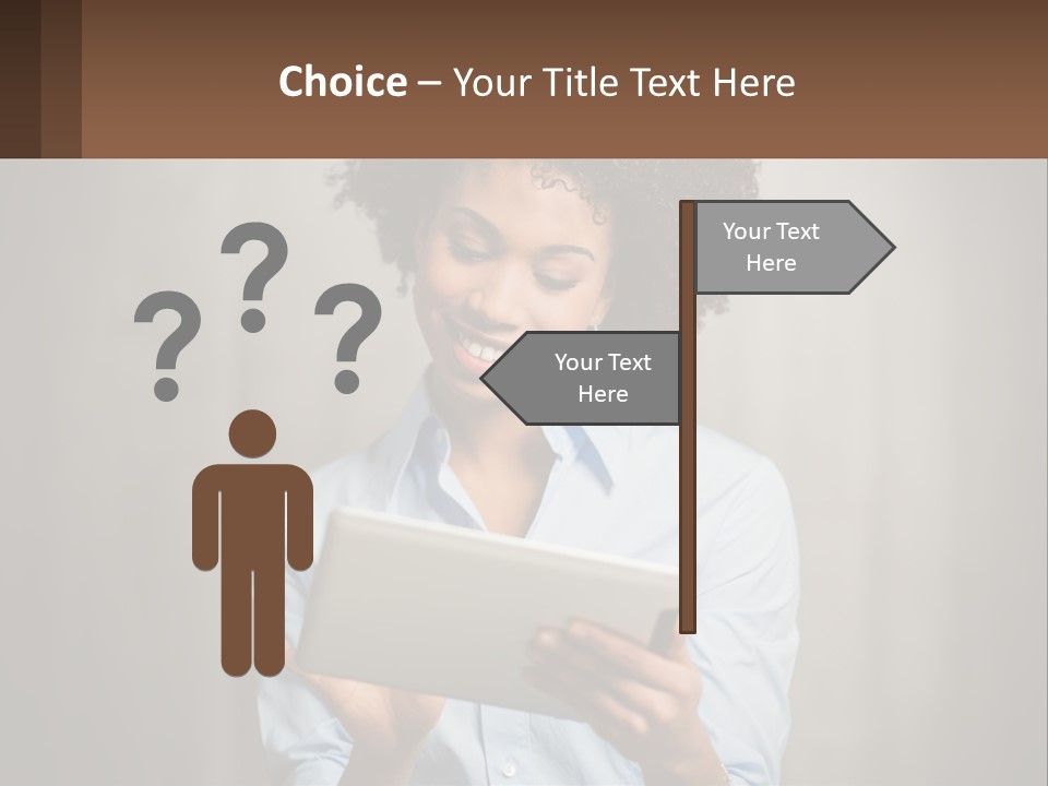 A Woman Holding A Tablet Computer In Her Hands PowerPoint Template