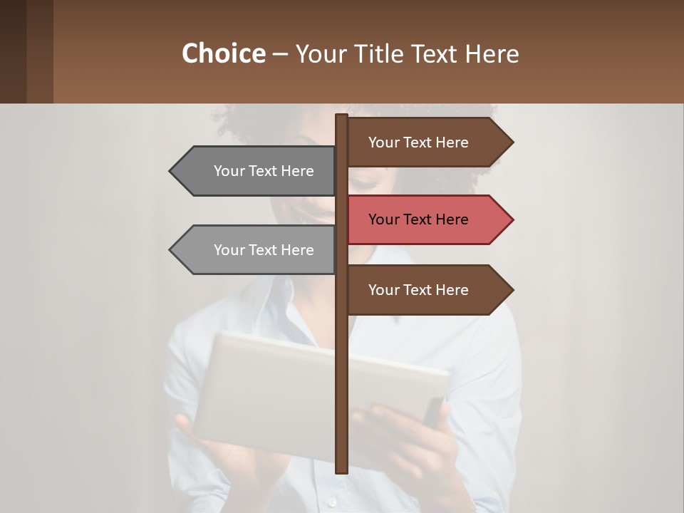 A Woman Holding A Tablet Computer In Her Hands PowerPoint Template