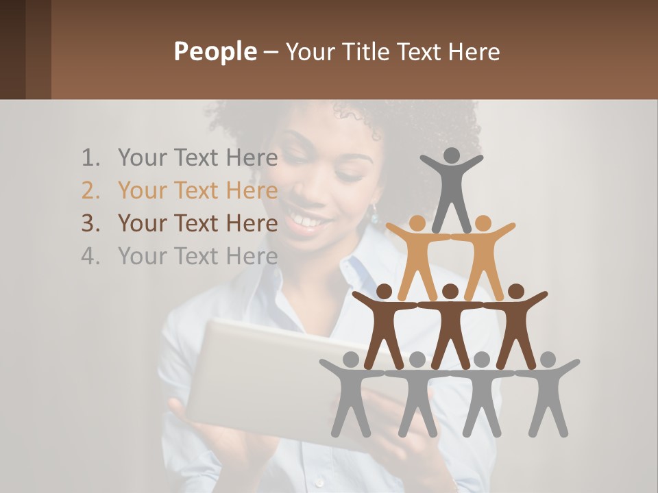 A Woman Holding A Tablet Computer In Her Hands PowerPoint Template