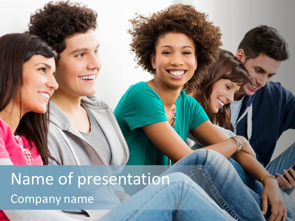A Group Of Young People Sitting Next To Each Other PowerPoint Template