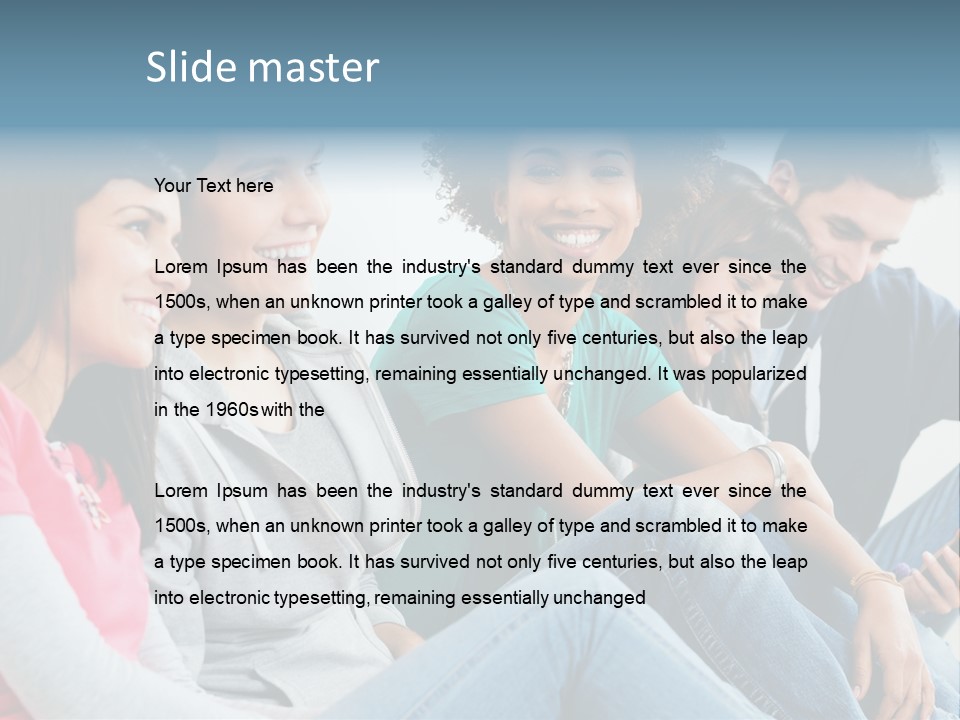 A Group Of Young People Sitting Next To Each Other PowerPoint Template