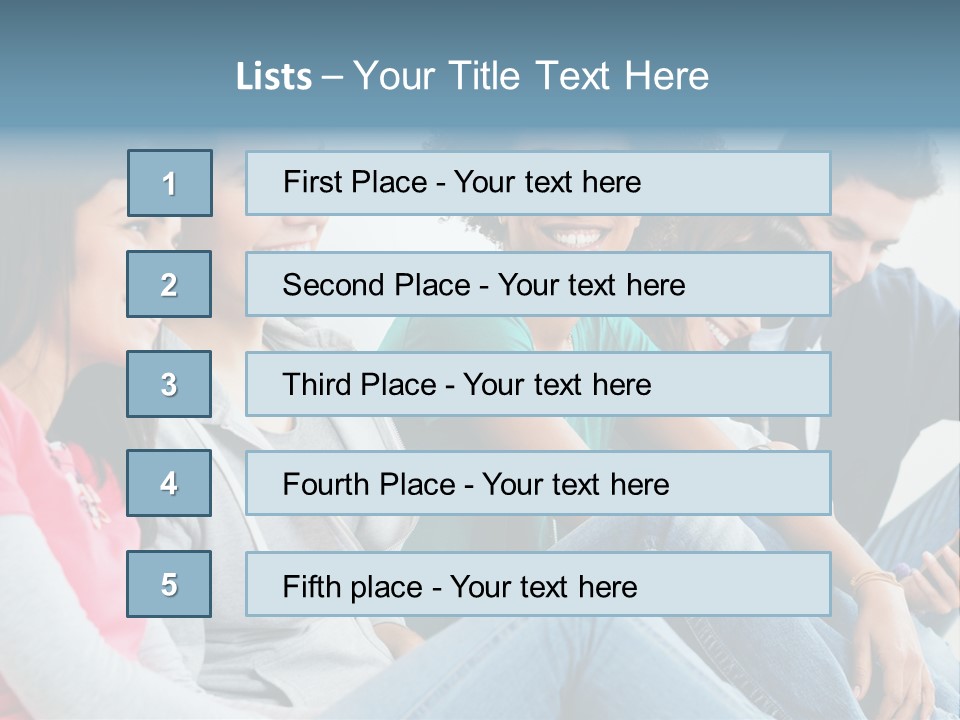 A Group Of Young People Sitting Next To Each Other PowerPoint Template