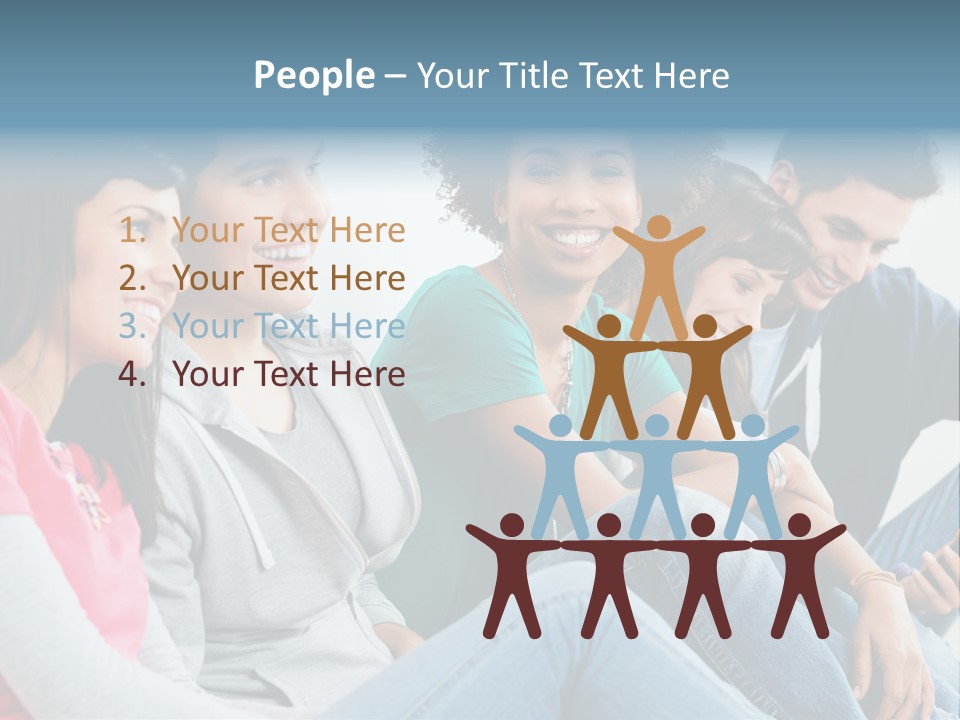 A Group Of Young People Sitting Next To Each Other PowerPoint Template