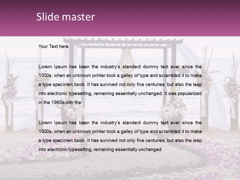 A Wedding Ceremony On The Beach With Flowers PowerPoint Template
