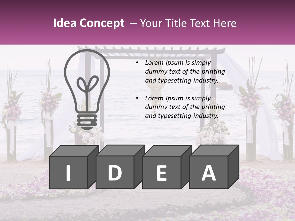 A Wedding Ceremony On The Beach With Flowers PowerPoint Template