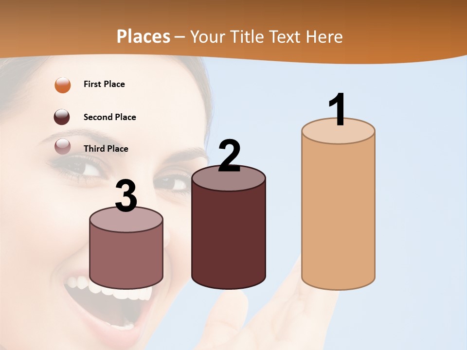 A Woman Smiling And Holding Her Hand Up To Her Face PowerPoint Template