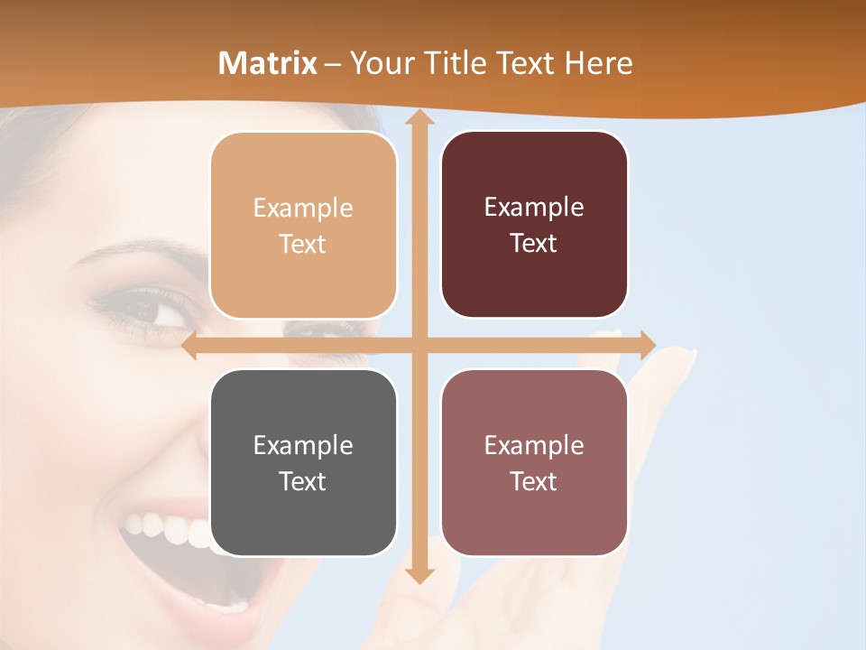 A Woman Smiling And Holding Her Hand Up To Her Face PowerPoint Template