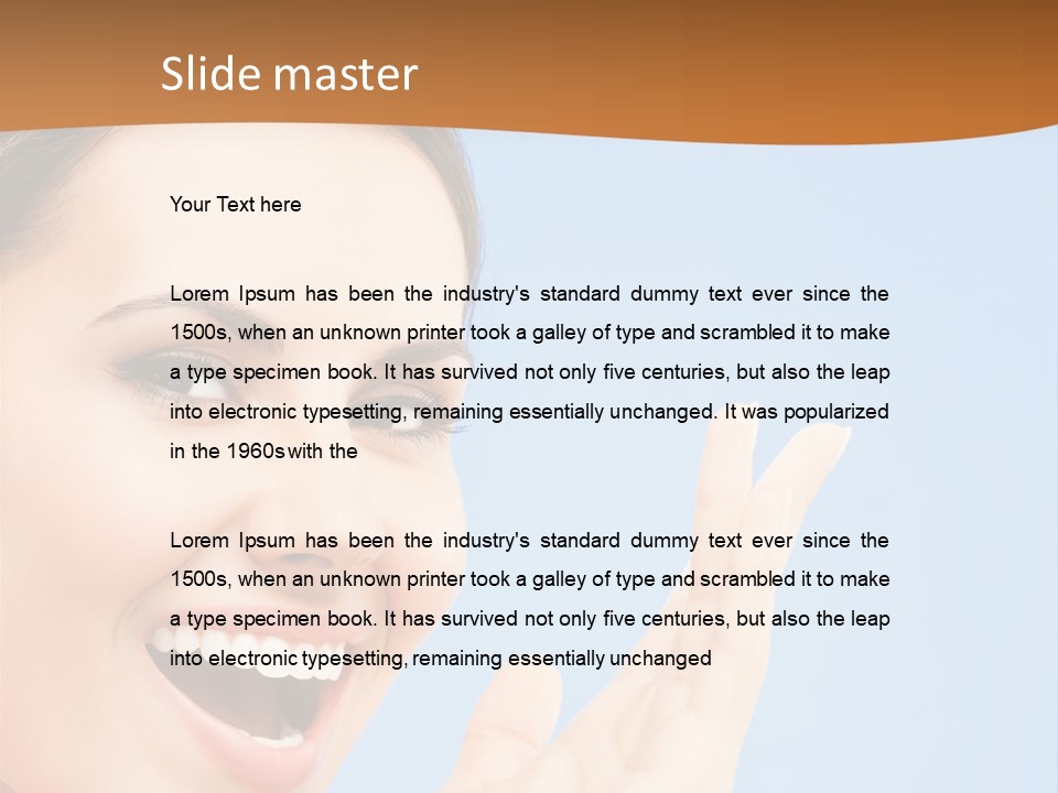 A Woman Smiling And Holding Her Hand Up To Her Face PowerPoint Template