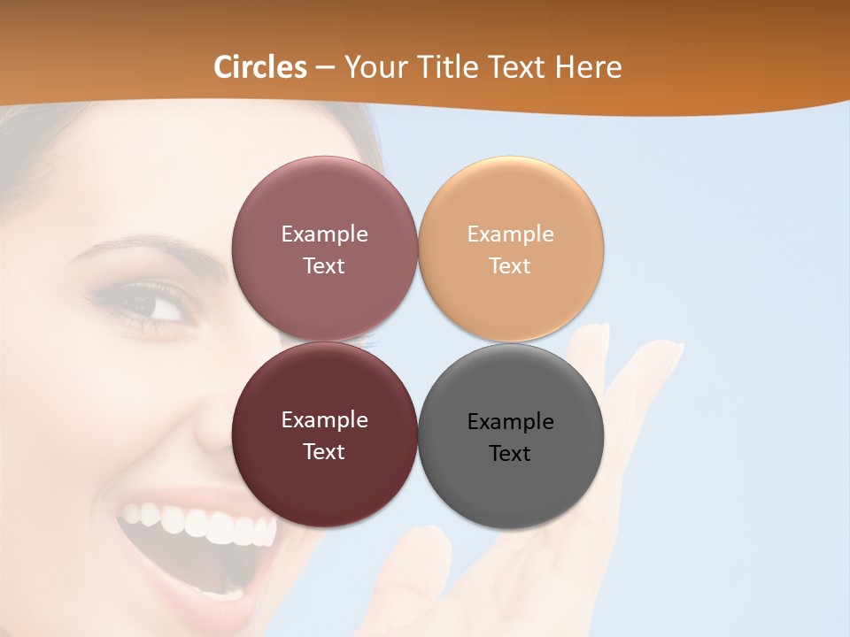 A Woman Smiling And Holding Her Hand Up To Her Face PowerPoint Template