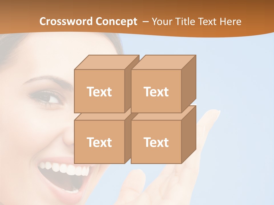 A Woman Smiling And Holding Her Hand Up To Her Face PowerPoint Template