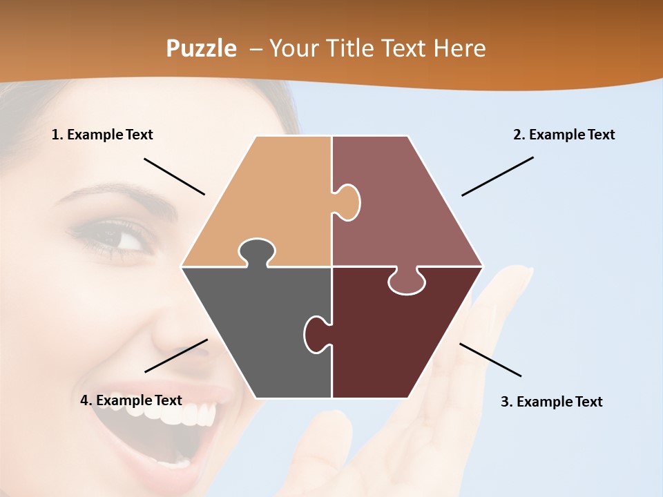 A Woman Smiling And Holding Her Hand Up To Her Face PowerPoint Template