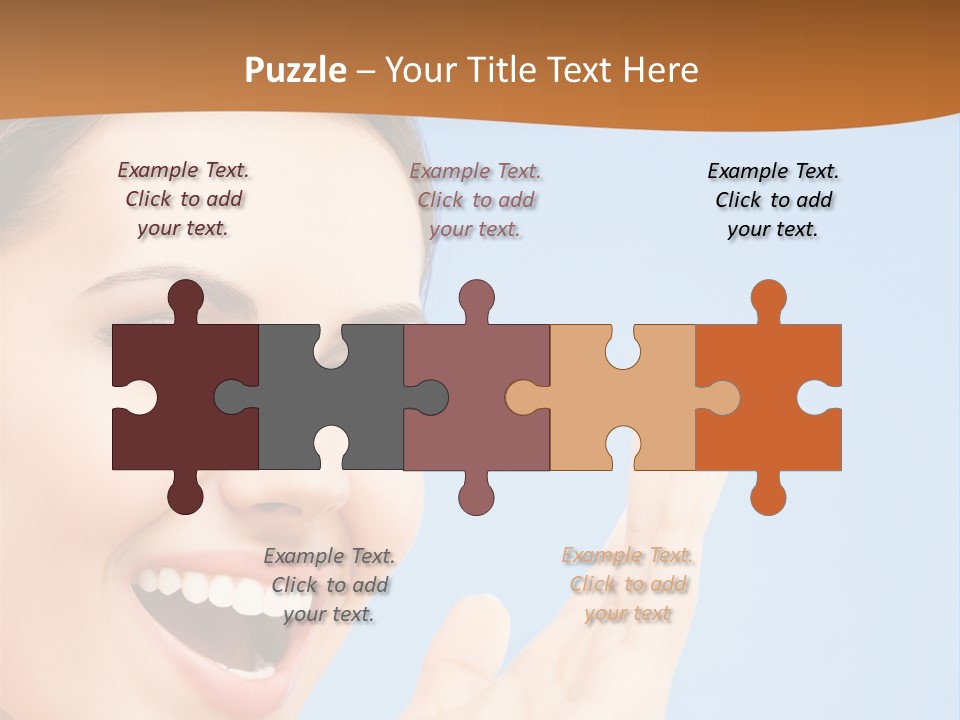 A Woman Smiling And Holding Her Hand Up To Her Face PowerPoint Template