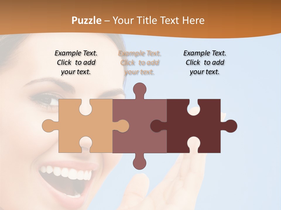 A Woman Smiling And Holding Her Hand Up To Her Face PowerPoint Template