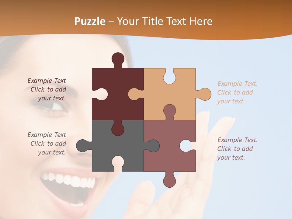 A Woman Smiling And Holding Her Hand Up To Her Face PowerPoint Template